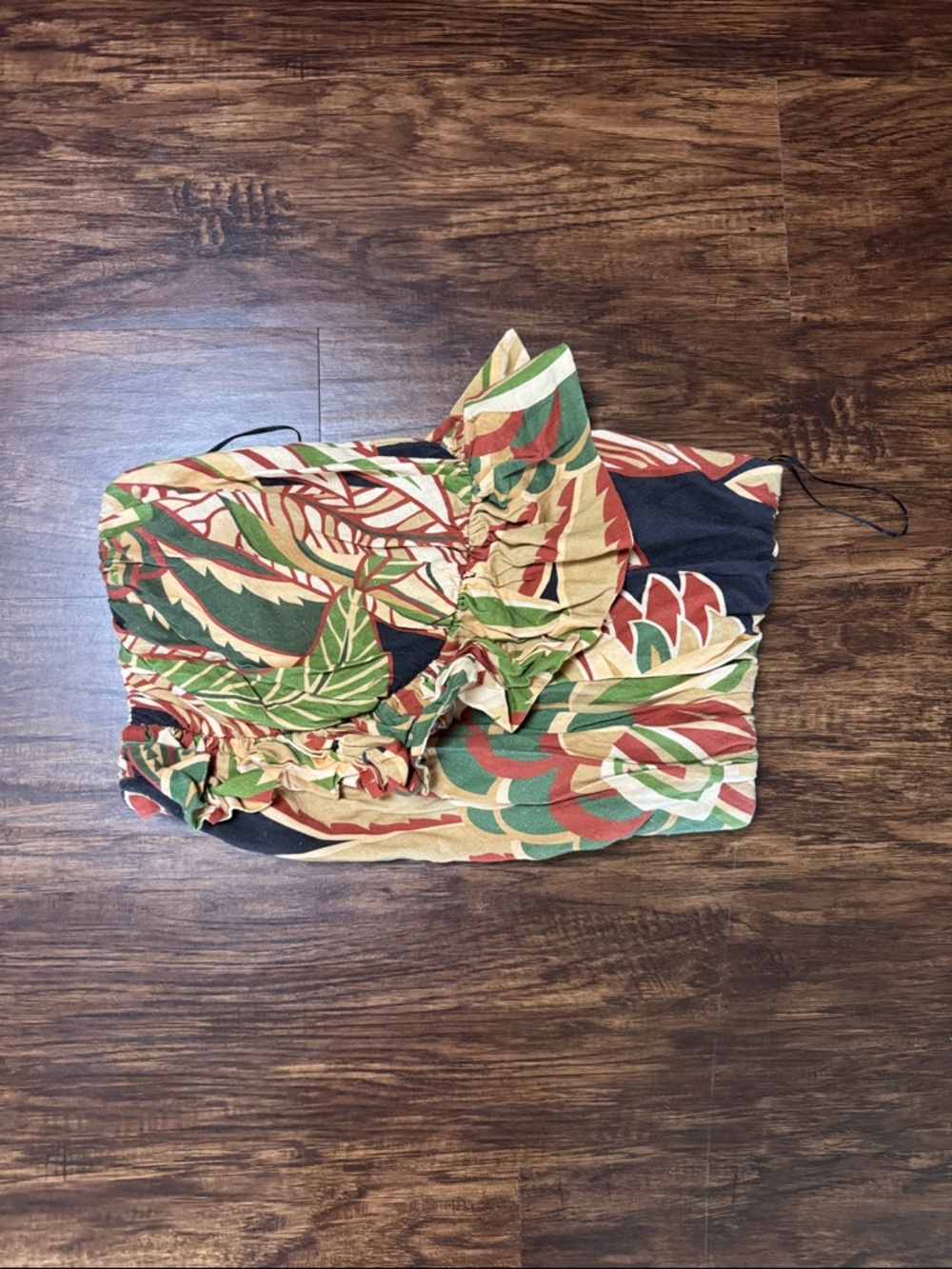Zara Tropical Print Linen Blend Strapless Crop Top size L